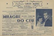 Programa do filme "Milagre do Céu" realizado por Charles Bennett com a participação de Margaret Lockwood, Paul Dupuis e Kathleen Byron.