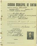Registo de matricula de velocipedista em nome de Vicente Antunes Duarte, morador em Coutinho Afonso, com o nº de inscrição 1605.