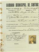 Registo de matricula de velocipedista em nome de António Diogo da Luz, morador na Várzea, com o nº de inscrição 909.