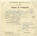 Registo de velocípede de marca Helios, com o nº 3424, em nome de Manuel Jacinto Pedro, morador em Alvarinhos.