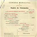 Registo de velocípede com o nº 3847, em nome de Rui Henriques Marques da Costa Monteiro, morador em Azenhas do Mar.