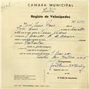 Registo de velocípede com o nº 2599, em nome de José Luís Pais, morador em S. Marcos.
