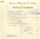 Registo de velocípede com o nº 9815, em nome de António do Amaral Pais, morador em Massamá.