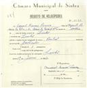 Registo de velocípede de marca Pombal, com o nº 5560, em nome de Manuel Nunes Pereira, morador em Linhó.