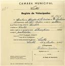 Registo de velocípede de marca Champion, com o nº 1966, em nome de Helena Correia de Sá Asseca, moradora em Sintra.