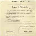 Registo de velocípede de marca S.S.A., com o nº 1107, em nome de José Maria Bento Moreira, morador em Lameiras.