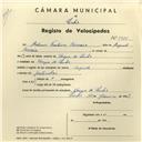 Registo de velocípede com o nº 3985, em nome de António Frutuoso Biscaia, morador em Várzea de Sintra.