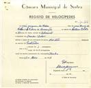 Registo de velocípede com o nº 10122, em nome de José Joaquim da Silva, morador em Idanha.