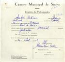 Registo de velocípede de marca Nacional, com o nº 8837, em nome de Serafim Antunes, morador em Aruil de Baixo.