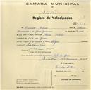Registo de velocípede de marca Elgin, com o nº 708, em nome de Francisco António, Cabo da Roca.morador em 