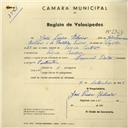 Registo de velocípede de marca Nacional, com o nº 2724, em nome de José Vieira Ribeiro, morador em Várzea de Sintra.