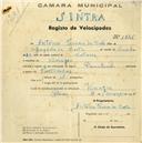 Registo de velocípede de marca Nacional, com o nº 1327, em nome de Elisiário dos Santos Camacho, morador em Bolembre.
