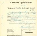 Registo de um veiculo de duas rodas tirado por dois animais de espécie asinina e muar destinado a transporte de mercadorias em nome de Manuel Carvalho, morador em São João das Lampas.