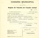 Registo de um veiculo de duas rodas tirado por dois animais de espécie bovina destinado a transporte de mercadorias em nome de António Duarte Ribeiro, morador em Dona Maria.