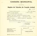 Registo de um veiculo de duas rodas tirado por dois animais de espécie bovina destinado a transporte de mercadorias em nome de António Duarte Ribeiro, morador em Dona Maria.