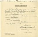 Registo de velocípede de marca Pombal, com o nº 5868, em nome de Gil José Taful Capucho, morador em Montelavar.