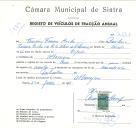 Registo de um veiculo de duas rodas tirado por um animal de espécie cavalar destinado a transporte de mercadorias em nome de Francisco Ferreira Rocha, morador em Albarraque.