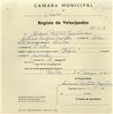 Registo de velocípede de marca Flecha, com o nº 939, em nome de António Batista Gonçalves, morador em S. Pedro de Sintra.