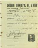 Registo de matricula de velocipedista em nome de António Coelho da Silva e Sousa Guimarães, morador em Belas, com o nº de inscrição 1755.