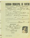 Registo de matricula de velocipedista em nome de Joaquim Tomás da Silva, morador em Lourel, com o nº de inscrição 1823.