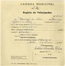 Registo de velocípede com o nº 2346, em nome de Domingos da Silva, morador em Alfaquiques.