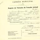 Registo de um veiculo de duas rodas tirado por um animal de espécie muar destinado a transporte de mercadorias em nome de Manuel Rodrigues Neto, morador na Tapada.