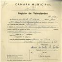 Registo de velocípede com o nº 3951, em nome de Maria dos Santos B. Costa, moradora em Cacém de Baixo.