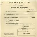 Registo de velocípede com o nº 4148, em nome de Mário de Azevedo, morador em Queluz.