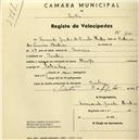 Registo de velocípede com o nº 2101, em nome de Fernando Guedes da Cunha Monteiro, morador em Sintra.