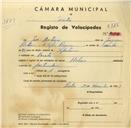 Registo de velocípede de marca Helios, com o nº 3315, em nome de João António, morador em Baratã.