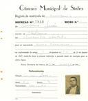 Registo de matricula de carroceiro em nome de António Luís, morador na Chilreira, com o nº de inscrição 1958.