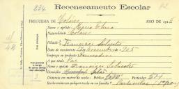 Recenseamento escolar de Maria Elena, filha de Francisco Silvestre, morador no Selão.