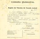 Registo de um veiculo de duas rodas tirado por um animal de espécie muar destinado a transporte de mercadorias em nome de João Mateus Jorge, morador em Maceira.