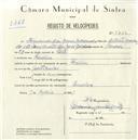 Registo de velocípede de marca Helios, com o nº 5226, em nome de Fernando das Neves Machado, morador em Queluz.