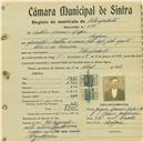 Registo de matricula de velocipedista em nome de António Lourenço Lapa, morador na Assafora, com o nº de inscrição 572.