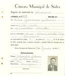 Registo de matricula de carroceiro em nome de Artur Lourenço Catarino, morador em Vila Verde, com o nº de inscrição 2018.