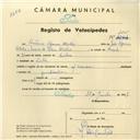 Registo de velocípede com o nº 4265, em nome de António Afonso Alcobia, morador em Sintra.