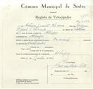 Registo de velocípede de marca Nacional, com o nº 9054, em nome de António Duarte Oliveira, morador em Albogas.