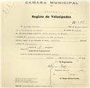 Registo de velocípede de marca Nacional, com o nº 688, em nome de Serafim Ribeiro, morador em Sintra.