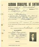 Registo de matricula de velocipedista em nome de Crispim João, morador em Almorquim, com o nº de inscrição 1910.