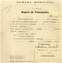 Registo de velocípede de marca Nacional, com o nº 1340, em nome de José Vicente Paulino, morador em Alpolentim.