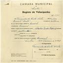 Registo de velocípede com o nº 2800, em nome de Fernando do Couto Costa, morador em Carrascal.