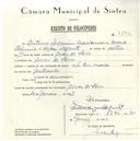 Registo de velocípede com o nº 5592, em nome de António Joaquim Mariano, morador em Covas de Ferro.