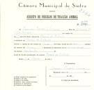 Registo de um veiculo de duas rodas tirado por um animal de espécie muar destinado a transporte de mercadorias em nome de Dionísio Bordalo Sapina, morador em Casais da Cabrela.