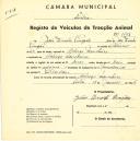 Registo de um veiculo de duas rodas tirado por dois animais de espécie asinina destinado a transporte de mercadorias em nome de João Duarte Pimpão, morador no Cabeço da Moucheira.