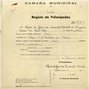 Registo de velocípede de marca Helios, com o nº 533, em nome de Maria de Jesus da Conceição Caeiro, moradora em Belas.
