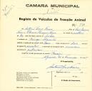 Registo de um veiculo de duas rodas tirado por dois animais de espécie cavalar destinado a transporte de mercadorias em nome de António Raul Neves, morador em Barrosa no Algueirão.