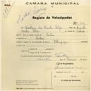 Registo de velocípede de marca Olympique, com o nº 513, em nome de Caetano da Cunha Filipe, morador em Sintra.