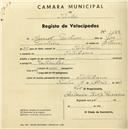 Registo de velocípede com o nº 1648, em nome de Manuel Frutuoso, morador em Catribana.