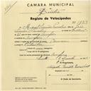 Registo de velocípede de marca Toman, com o nº 1839, em nome de Miguel Simões Parcelas, morador em Assafora.